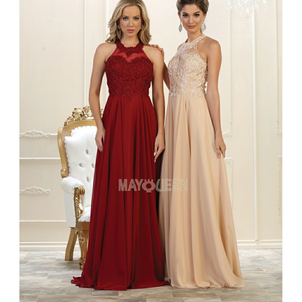 CHAMPAGNE SIZE 18 Halter formal gown,bridesmaid prom party dress